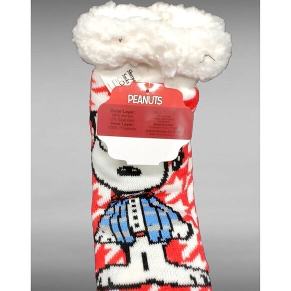 NWT Snoopy Slipper Socks Peanuts Sherpa Lined No Slip Grips One Sz Gift - Picture 6 of 9